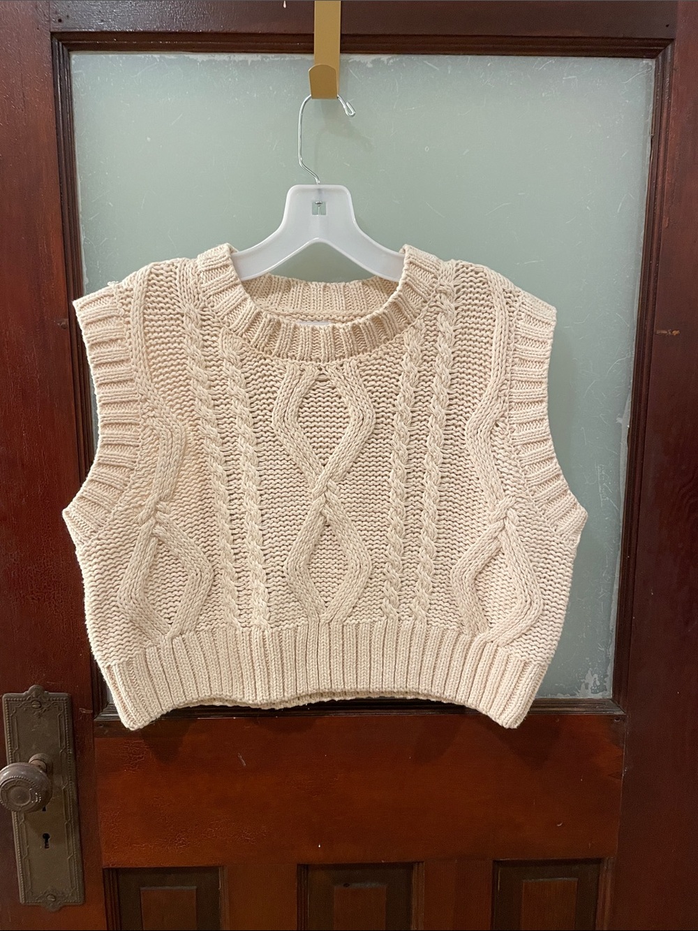Princess Polly Cream Cable Knit Sleeveless Crew Sweater Vest